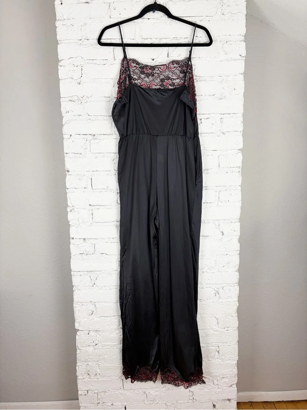 Darling Body Fashions VTG 80s Black Red Nylon Jumpsuit Lingerie XL - Picture 6 of 9